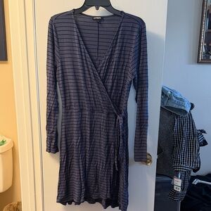Express Dark Blue Striped Long Sleeve Dress